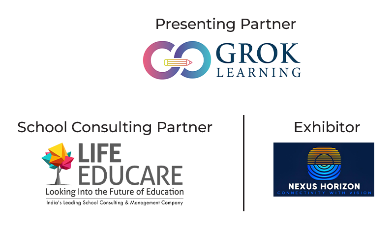 Pune Education Forum sponsors: Grok Learning (Presenting Partner), LIFE Educare (School Consulting Partner), Nexus Horizon (Exhibitor)
